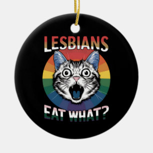 Lesbiennes eten wat kat humor LGBTQ Pride vlag Keramisch Ornament