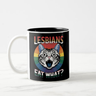 Lesbiennes eten wat kat humor LGBTQ Pride vlag  Tweekleurige Koffiemok