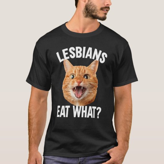 Lesbiennes Eten Wat LGBT Kat T-shirt (Voorkant)