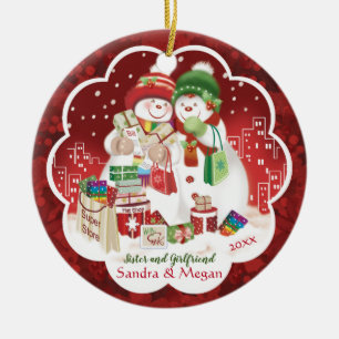 lesbiennes, zussen en Vriendin, sneeuwvrouwen, Keramisch Ornament
