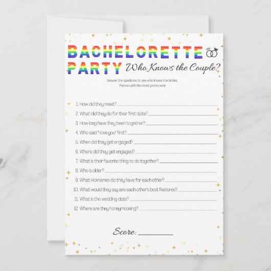 Lesbisch Bachelorette Party Spel, Paar Spel Kaart (Voorkant)