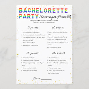 Lesbisch Bachelorette Party Spel, Scavenger Hunt Kaart