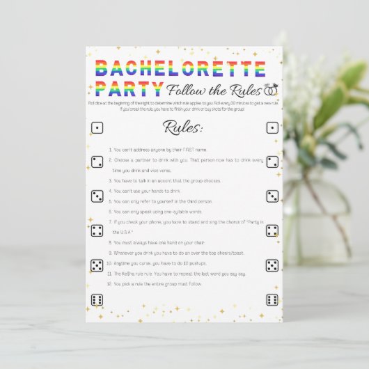 Lesbisch Bachelorette Party Spel, Volg de regels Kaart (Staand voorkant)