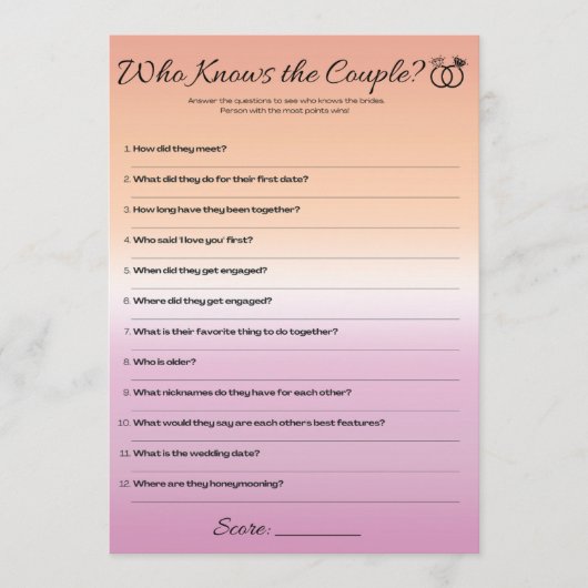 Lesbisch Bachelorette Spel, Wie kent het paar Kaart (Voorkant)