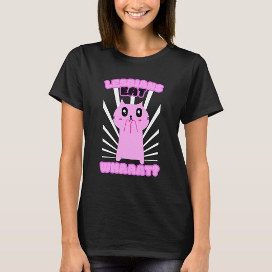 Lesbisch Eet Wat Grappig Kat Lesbisch LGBTQ T-shirt (Voorkant)