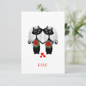 Lesbisch Huwelijk Cool Cat Lieve Bruiden Trouwen RSVP Kaartje (Staand voorkant)
