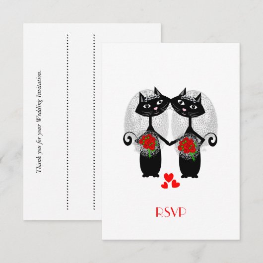 Lesbisch Huwelijk Cool Cat Lieve Bruiden Trouwen RSVP Kaartje (Voorkant / Achterkant)