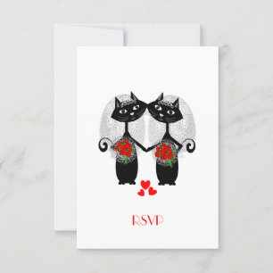 Lesbisch Huwelijk Cool Cat Lieve Bruiden Trouwen RSVP Kaartje