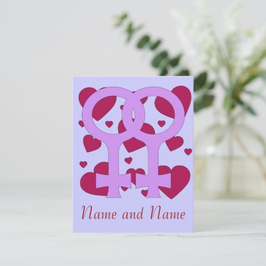 Lesbisch Huwelijk Hartjes Kaart (Staand voorkant)