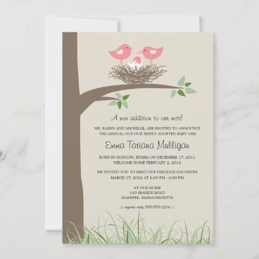 Lesbisch koppel adoptie aankondiging vogelnest (Voorkant)