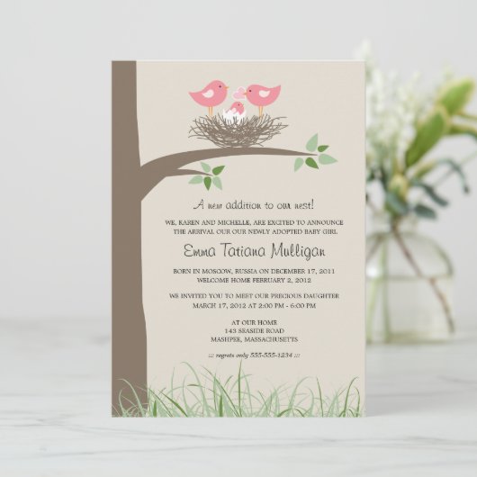 Lesbisch koppel adoptie aankondiging vogelnest (Staand voorkant)