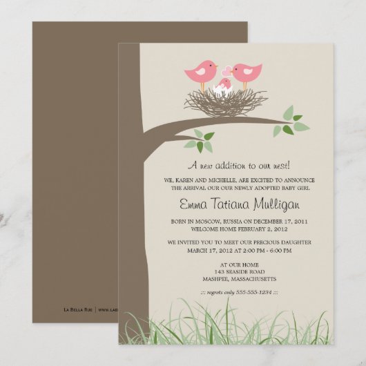 Lesbisch koppel adoptie aankondiging vogelnest (Voorkant / Achterkant)