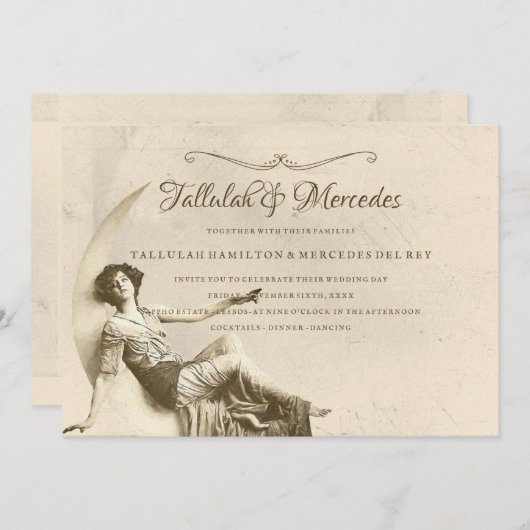 Lesbisch naar de maan vintage bruiloft kaart (Voorkant / Achterkant)