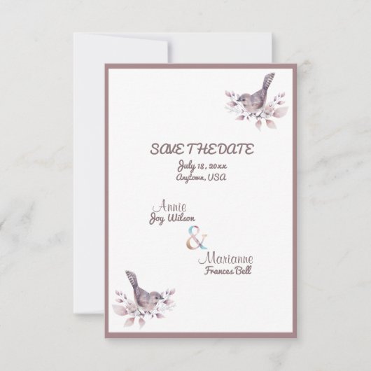 Lesbisch Paar Dusty Bourgondië Roos Goud Ampersand Save The Date (Voorkant)