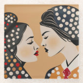 Lesbisch Paar en Abstracte Stippen Glazen Onderzetter (Voorkant)