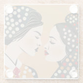 Lesbisch Paar en Abstracte Stippen Glazen Onderzetter (Achterkant)