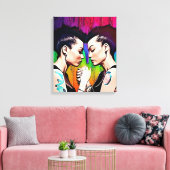 Lesbisch Paar Holding Handen Regenboog Art Canvas Afdruk (Insitu (Woonkamer))