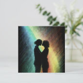 Lesbisch paar in regenboog feestdagenkaart (Staand voorkant)