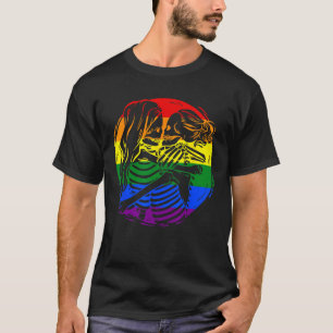 Lesbisch Paar LGBT Pride Skeletten Kussen Valent T-shirt