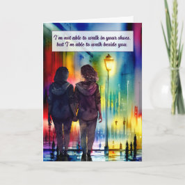 Lesbisch paar lopen naast je gay regenboog kaart