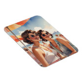 Lesbisch paar op Retro Sapphic Beach Party Magneet (Rechterzijde)
