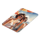 Lesbisch paar op Retro Sapphic Beach Party Magneet (Linkerzijde)