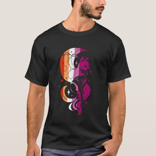 Lesbisch Pride Celestial Kat Moon Mystiek Design T-shirt (Voorkant)