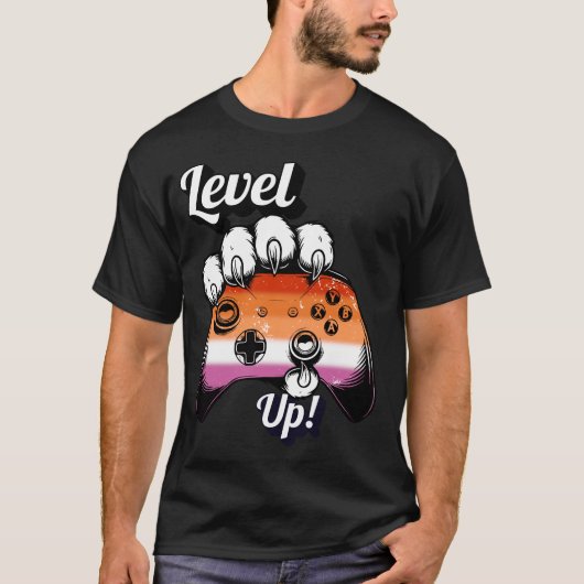 Lesbisch Pride Level Up Tijgerpoot Controller T-sh T-shirt (Voorkant)
