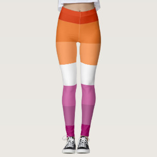 Lesbisch Sinaasappel Roze Fuchsia Wit Gestreept LG Leggings