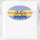 Lesbisch Voetbal Moeder (w / regenboog) Ovale Sticker (Tas)