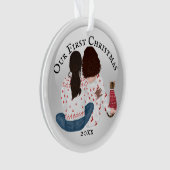 Lesbische Afrikaans-Amerikaanse en caucasische kat Ornament (voorkant)