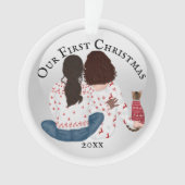 Lesbische Afrikaans-Amerikaanse en caucasische kat Ornament (voorkant)