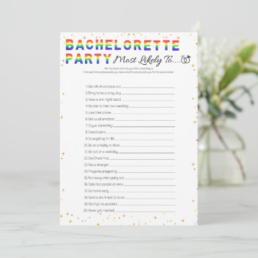 Lesbische Bachelorette Party Game, Meeste Waarschi Kaart (Staand voorkant)