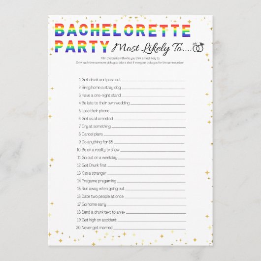 Lesbische Bachelorette Party Game, Meeste Waarschi Kaart (Voorkant)