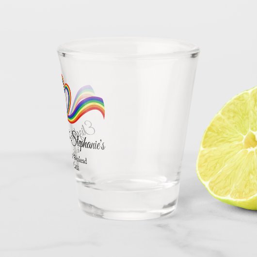 Lesbische Bachelorette Rainbow Heart Shot Glas (Rechts)