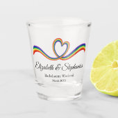 Lesbische Bachelorette Rainbow Heart Shot Glas (Voorkant)