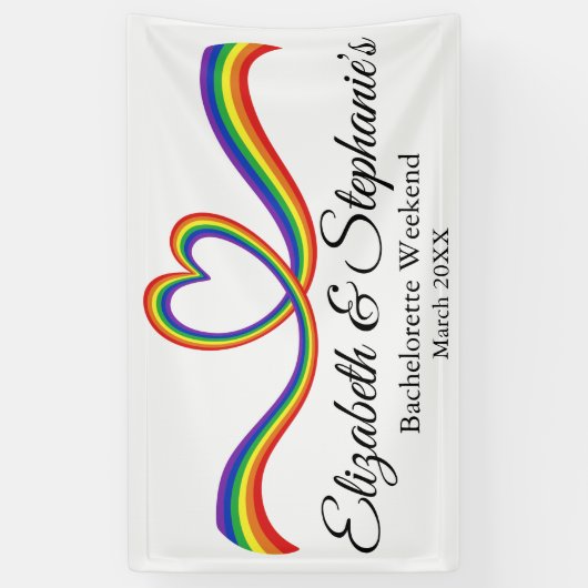 Lesbische Bachelorette Rainbow Heart Spandoek (Verticaal)