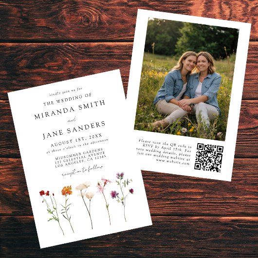Lesbische Bloemen QR Code Foto Huwelijk Kaart