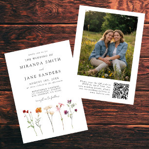 Lesbische bloemencode QR-code fototrouwdag Kaart