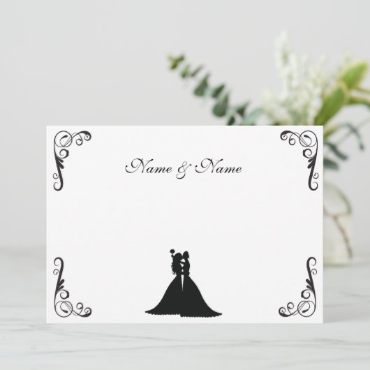 Lesbische bride en Bride Black en White Wedding Kaart (Staand voorkant)