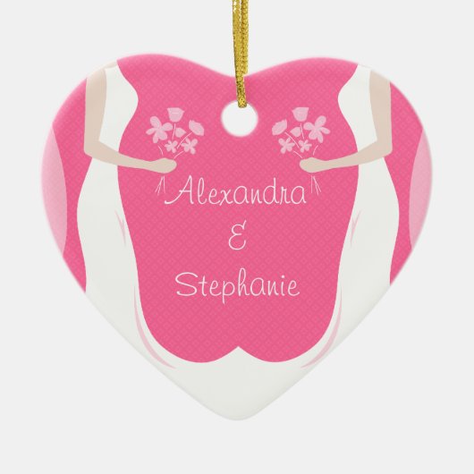 Lesbische briden gepersonaliseerd keramisch ornament (Voorkant)