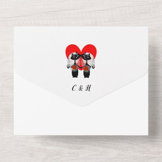 Lesbische bruiden Cute trouwkaart All In One Uitnodiging (Achterkant)