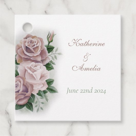 Lesbische bruiden Regency Roze rozen Bedankjes Labels (Voorkant)