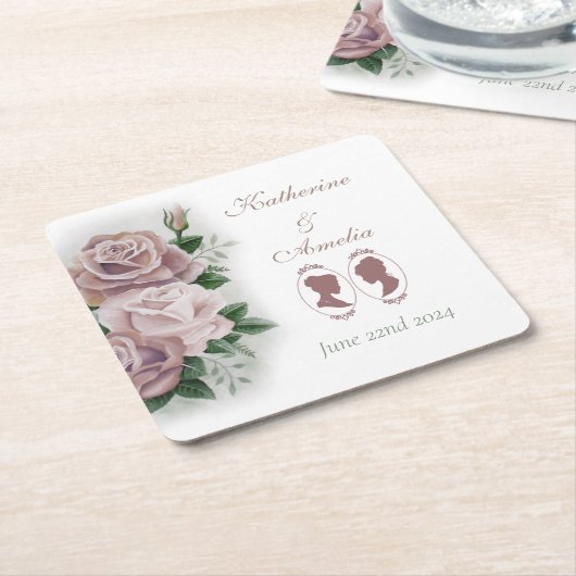 Lesbische bruiden Regency Roze Rozen Kartonnen Onderzetters (Schuin)