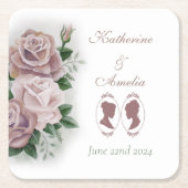Lesbische bruiden Regency Roze Rozen Kartonnen Onderzetters (Voorkant)