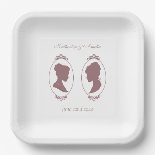 Lesbische bruiden Regency Roze Rozen Papieren Bordje (Voorkant)