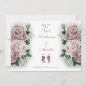 Lesbische bruiden Regency Roze Rozen Save The Date (Voorkant)