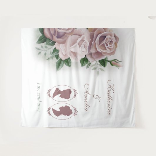 Lesbische bruiden Regency Roze Rozen Wandkleed (Voorkant (horizontaal))