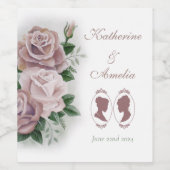 Lesbische bruiden Regency Roze Rozen Wijn Etiket (Enkel label)