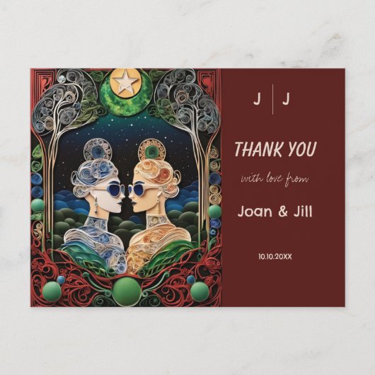 Lesbische bruiloft dank u briefkaart (Voorkant)